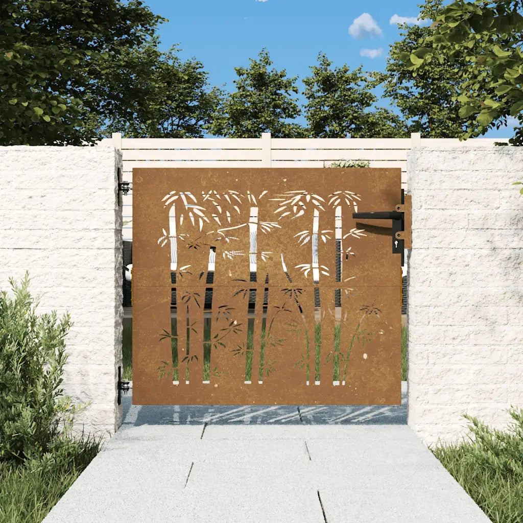 Cancello da giardino 85x75 cm in acciaio Corten e design in bambù 153232