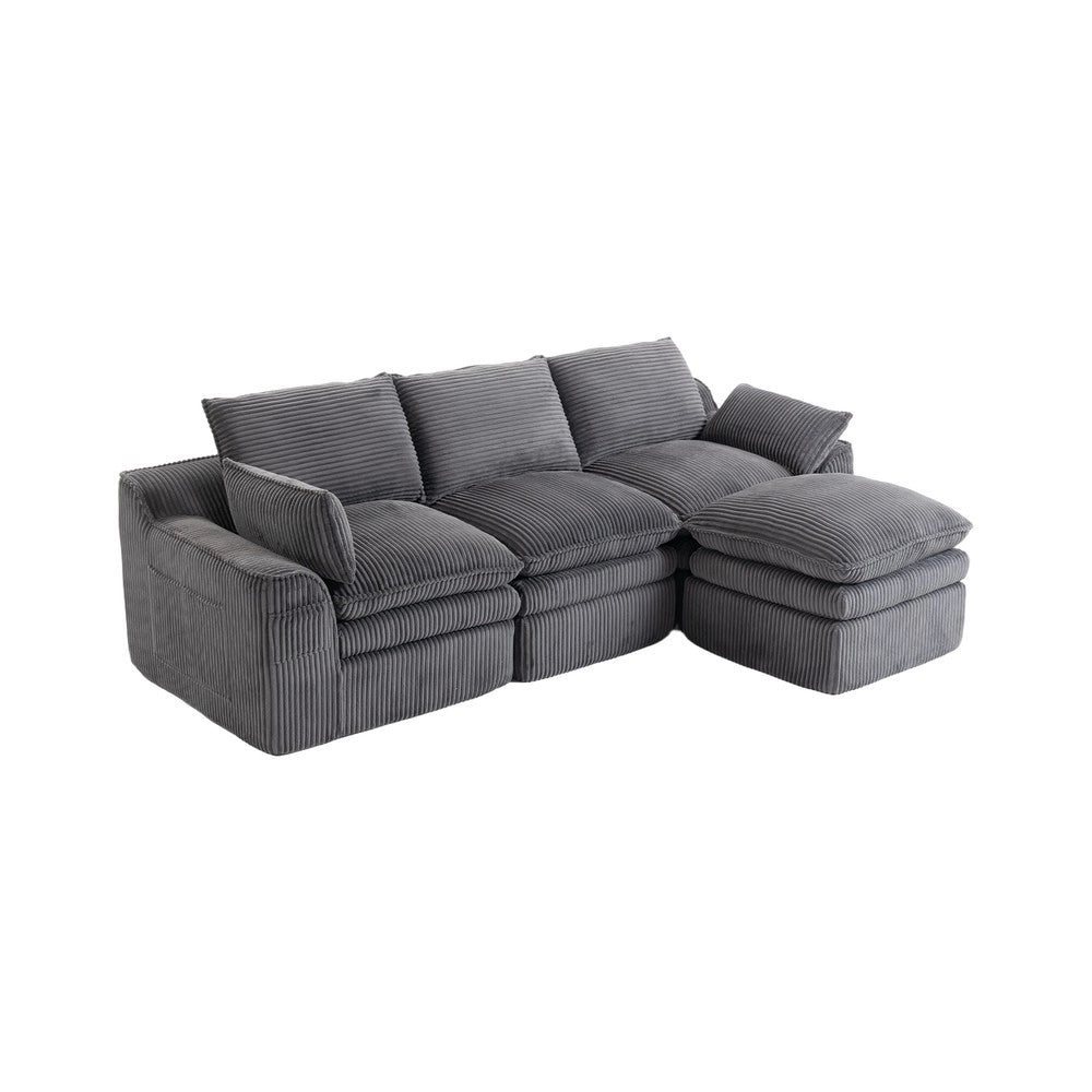 Divano modulare a 3 posti con pouf - Zephmum- Schiuma a 3 strati e nucleo a molle, grigio scuro