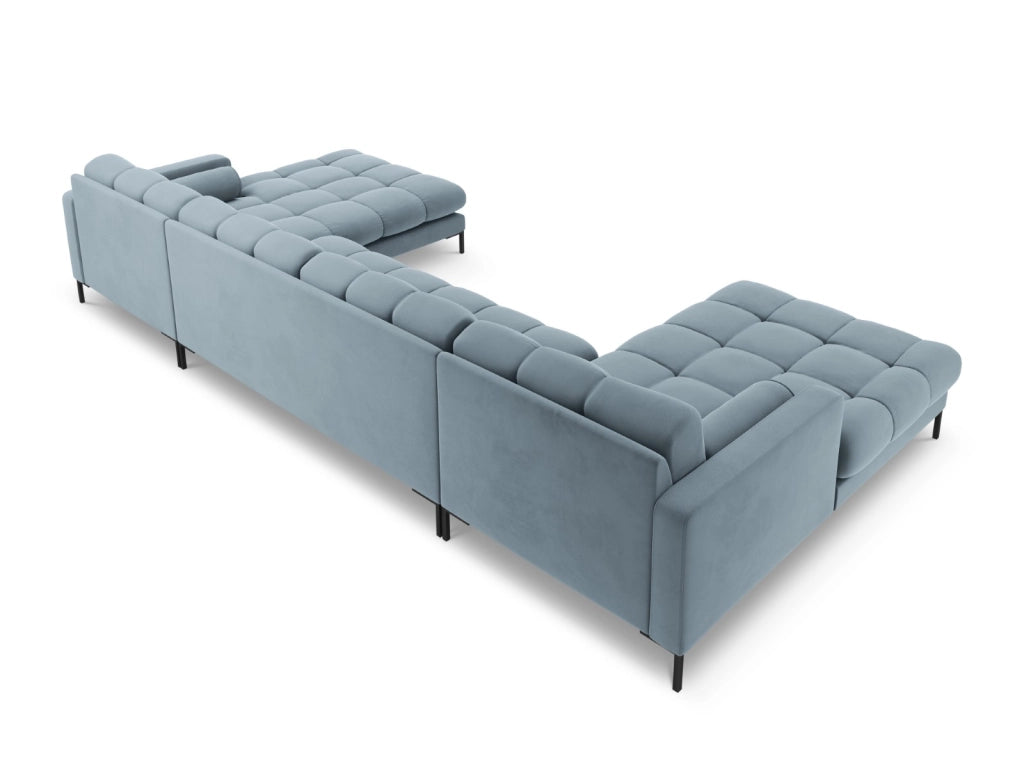 Cosmopolitan Design - Divano panoramico "Bali" 7 posti in velluto azzurro 