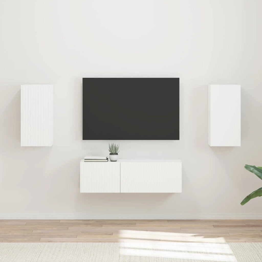 Set di Mobiletto da TV a Parete 4 pcs Bianco Legno multistrato