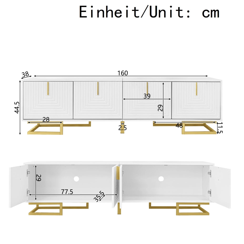 Mobile TV Lowboard con Ante Strutturate ¨C MINIMAL ¨C Oro, Gambe e Maniglie Dorate