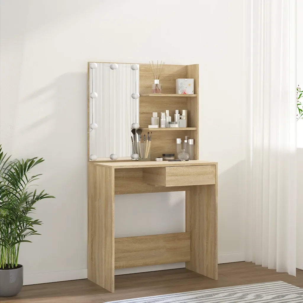 Toeletta | Tavolo da Trucco con LED Rovere Sonoma 74,5x40x141 cm