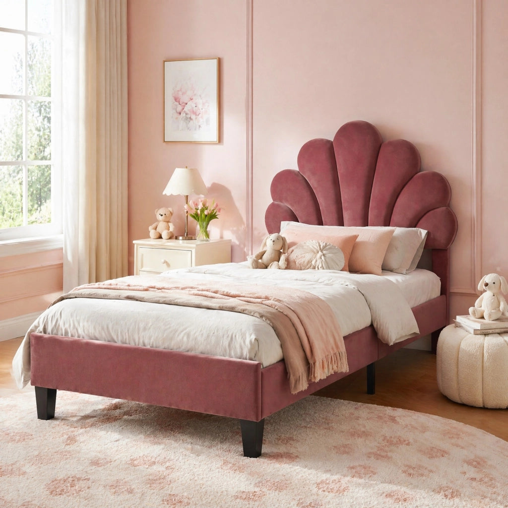 LETTO Imbottito 90x200 cm Velluto Rosso Fagiolo