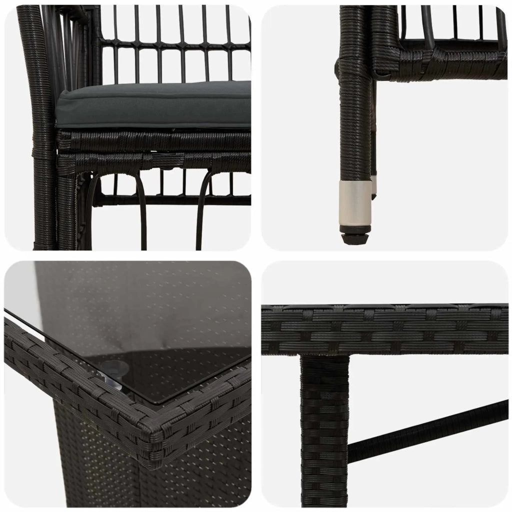 Set da pranzo per esterni 9 pz Nero polyrattan 3448949
