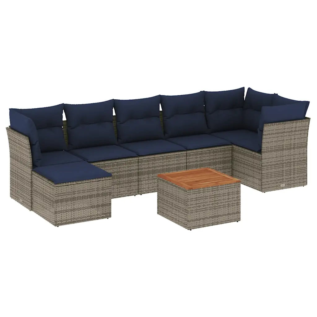 Set Divani da Giardino 8 pz con Cuscini Grigio in Polyrattan 3256089