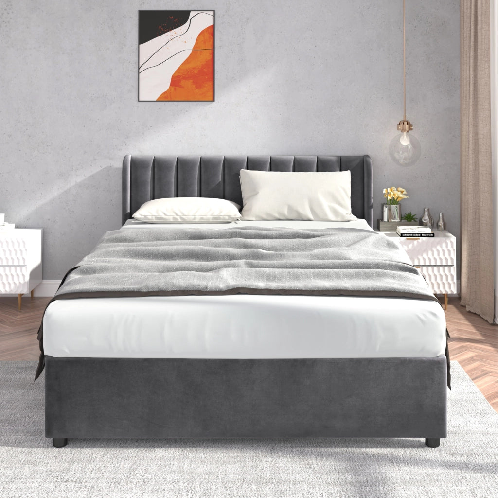 letto imbottito velluto grigio 140 x 200 cm