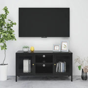 Mobile TV-Credenza per TV Nero 105x35x52 cm in Acciaio e Vetro