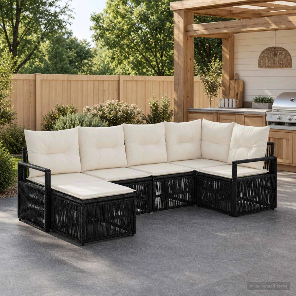 Set Divano da Giardino 6 pz Nero polyrattan 3435778