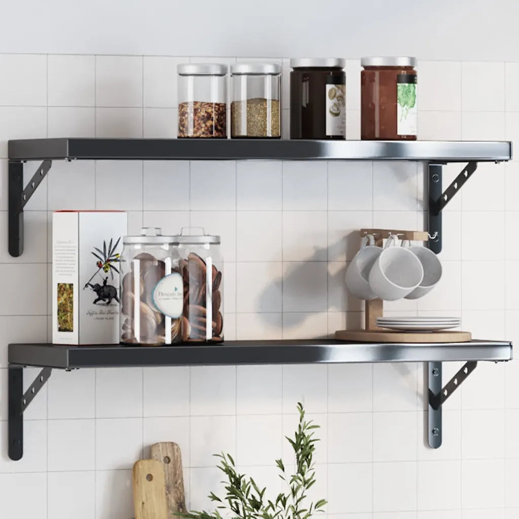 4 pz Staffe per Mensola | Ripiano | Scaffale 23,5x2,5x15,5 cm in Acciaio Inox Nero