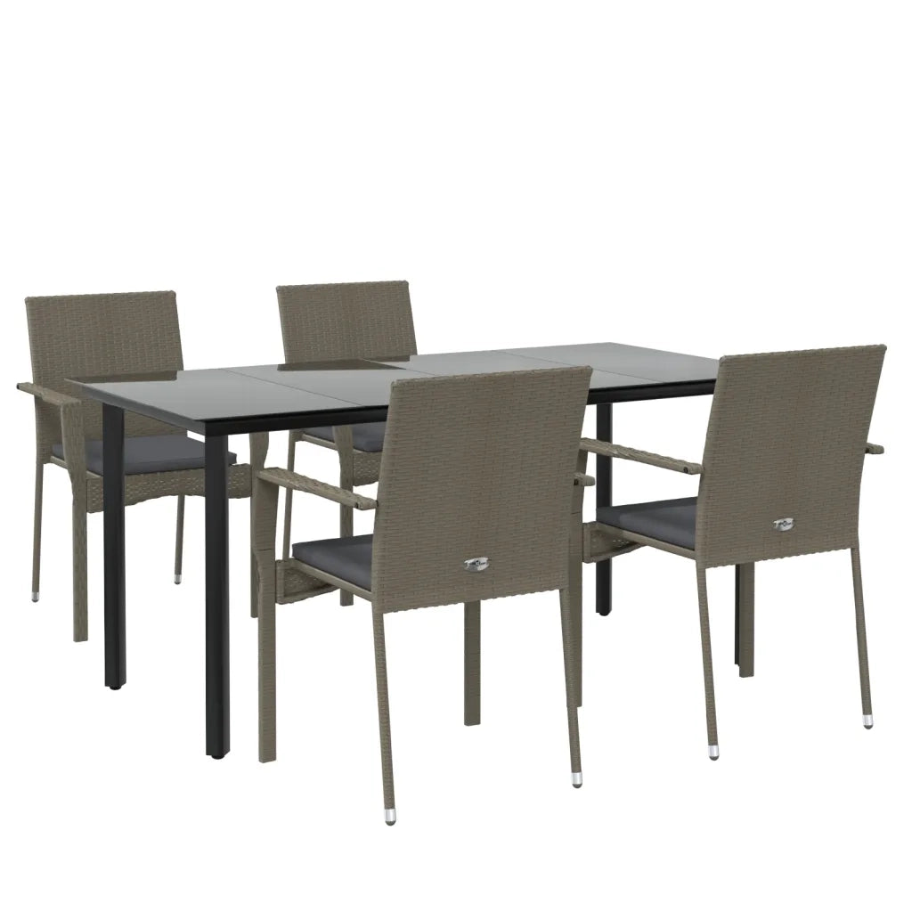 Set da Pranzo Giardino 5pz Nero e Grigio con Cuscini Polyrattan 3185140