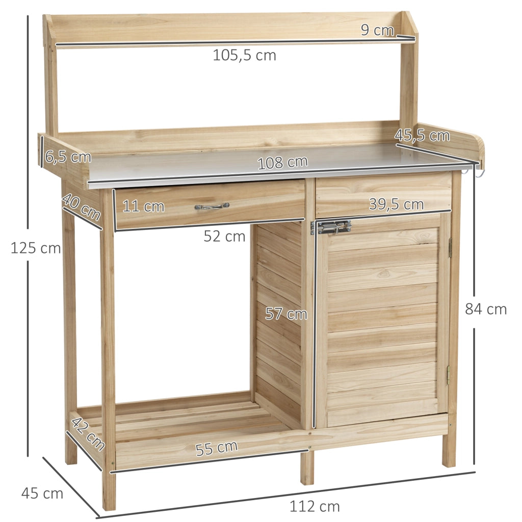 Tavolo da giardino in legno con 2 ripiani, cassetto e armadietto ¨C Minimal ¨C 90x60x80 cm