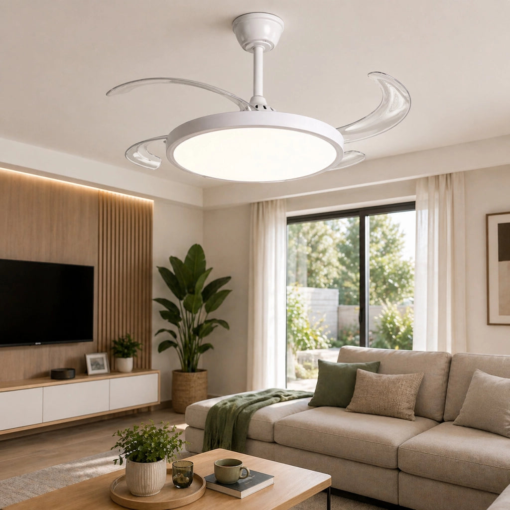VENTILATORE SOFFITTO LUCE LED 80W PALE SCOMPARSA 48" TELECOMANDO SJ-198 CB001