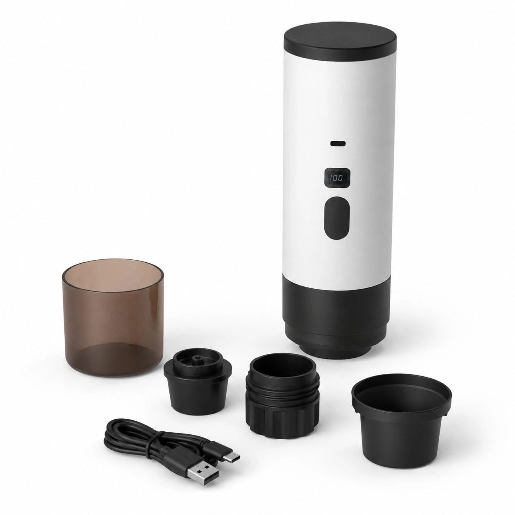 MACCHINA CAFFÈ ESPRESSO PORTATILE AUTOMATICA RICARICABILE CAPSULE E MACINATO