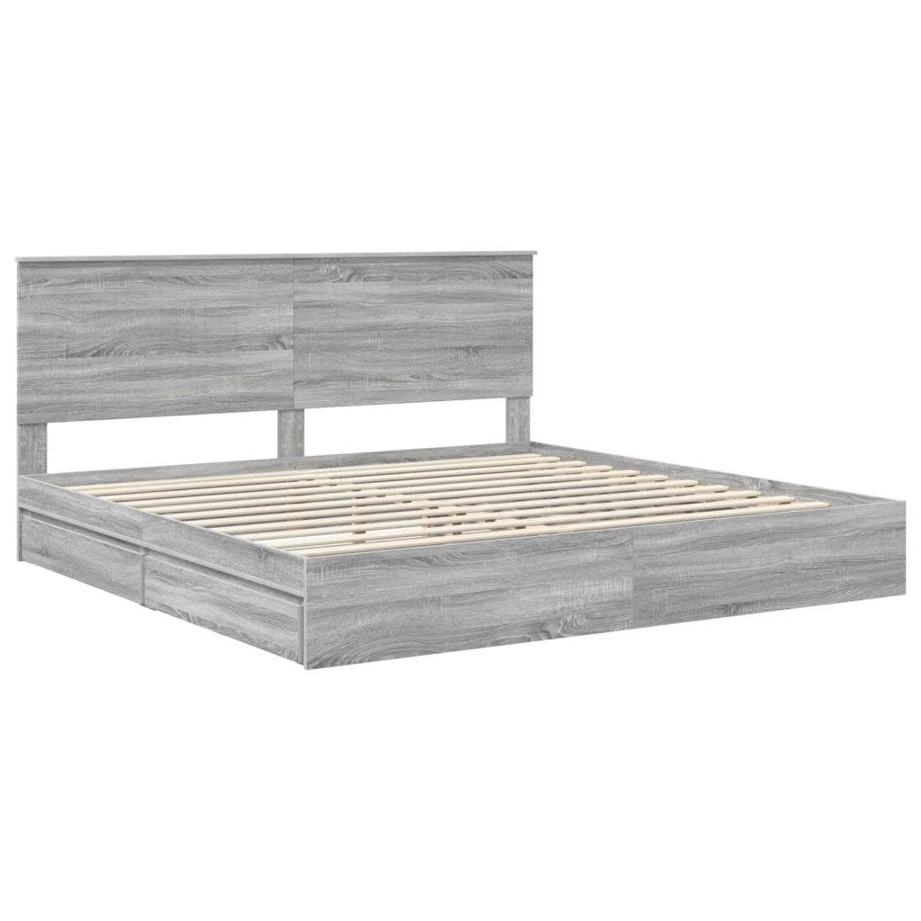 Letto con Contenitore con testiera Grigio Sonoma 200 x 200 cm 3411178