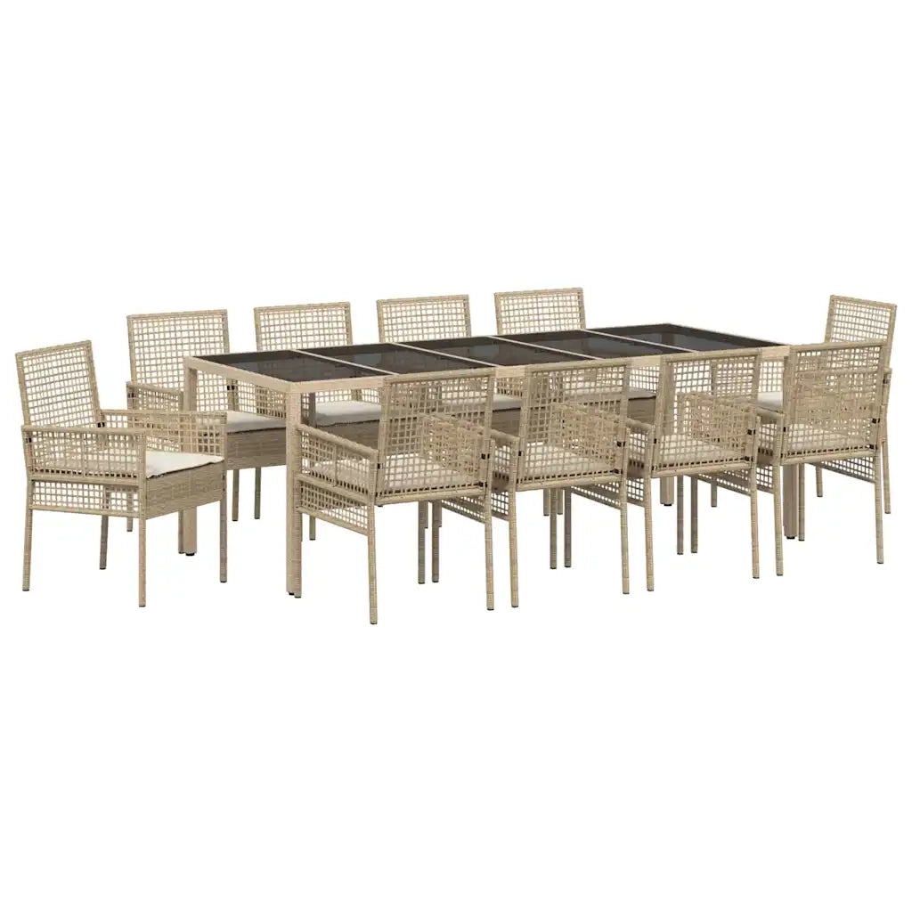 Set da Pranzo per Giardino 11 pcs Beige polyrattan 3334886