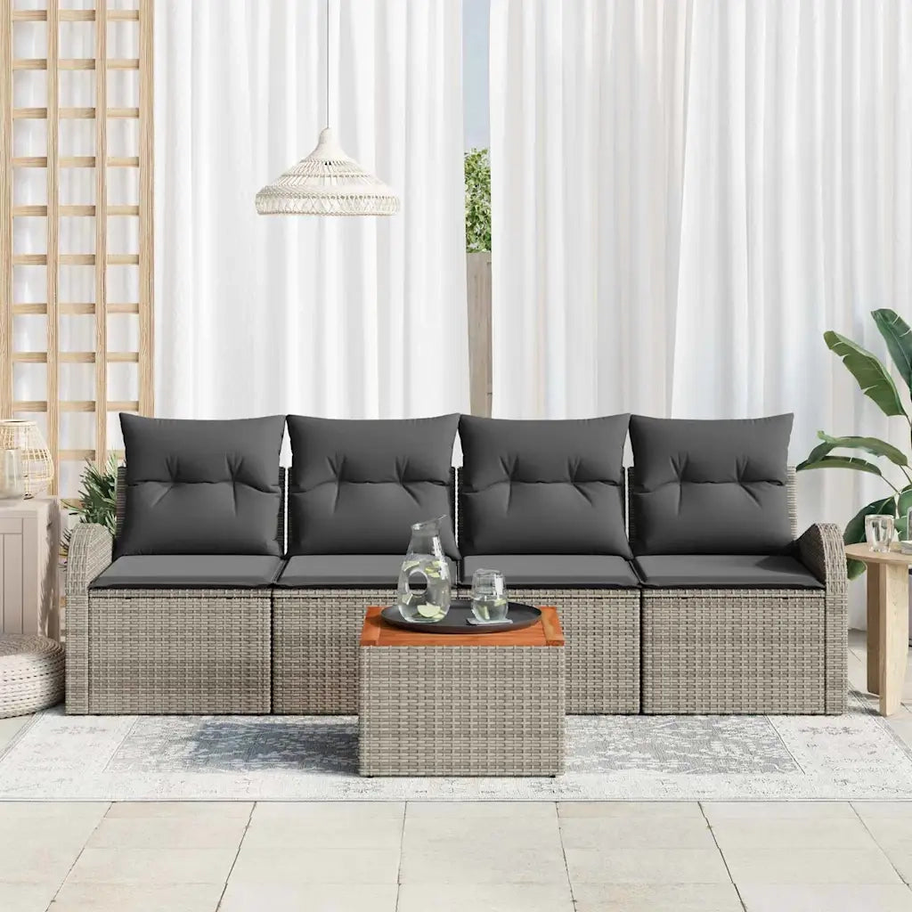 Set Divano da Giardino 5 pz-Sofa da Giardino-Divanetto da esterno Grigio