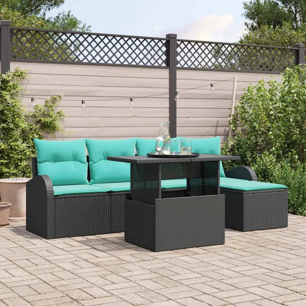 Set Divano da Giardino con cuscino 6 pcs Nero Poly Rattan 3357369