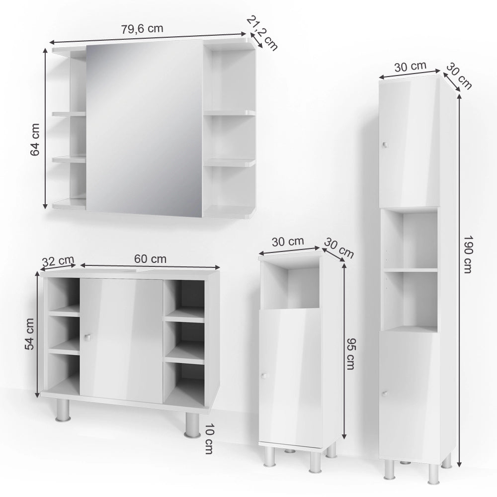 Vicco Set mobili bagno Bianco lucido 4 parti