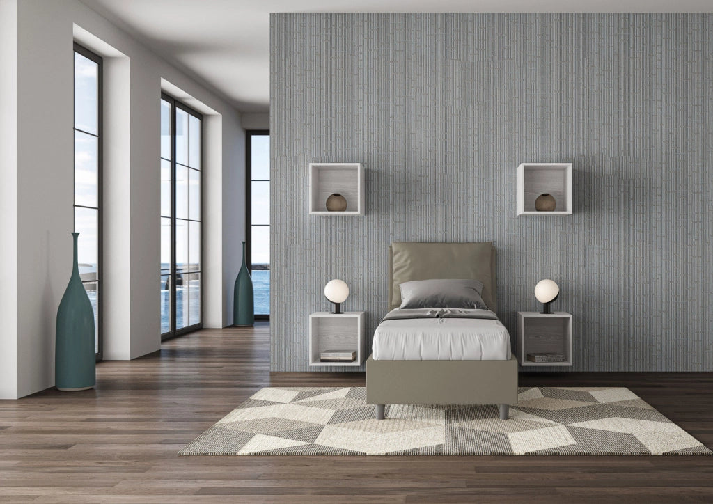 BS COM Letto singolo contenitore imbottito 80x190 similpelle cappuccino
