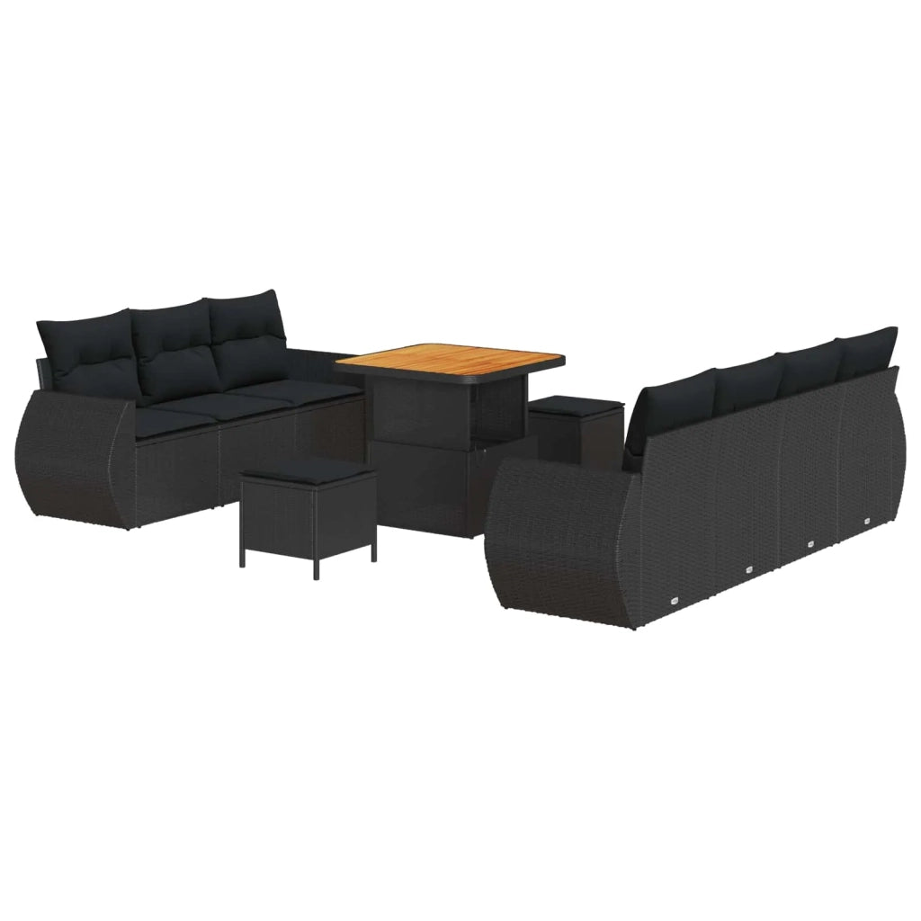 Set Divano da Giardino con cuscino 10 pcs Nero polyrattan
