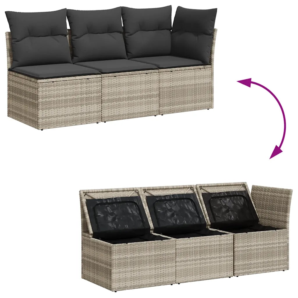 Divano da Giardino con Cuscini 3 Posti Grigio Chiaro Polyrattan 366193
