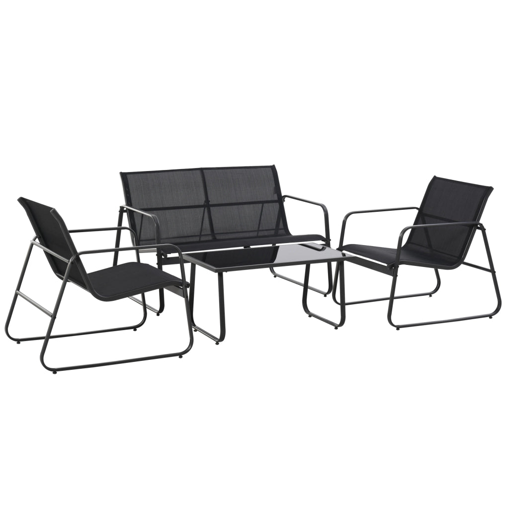 Set Salotto da Giardino 4 Pezzi ¨C Minimal ¨C Nero, Metallo, Texteline