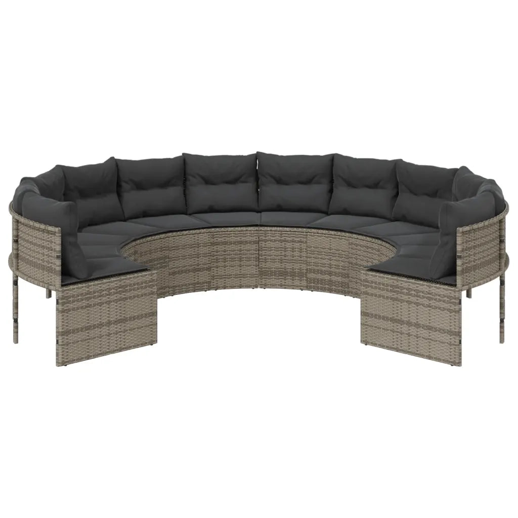 Divano da Giardino con Cuscini Circolare Grigio in Polyrattan 3318541