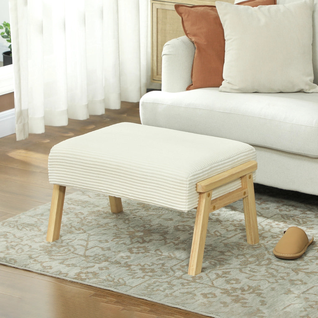 Poggiapiedi imbottito con cuscino e gambe in legno ¨C Minimal ¨C crema