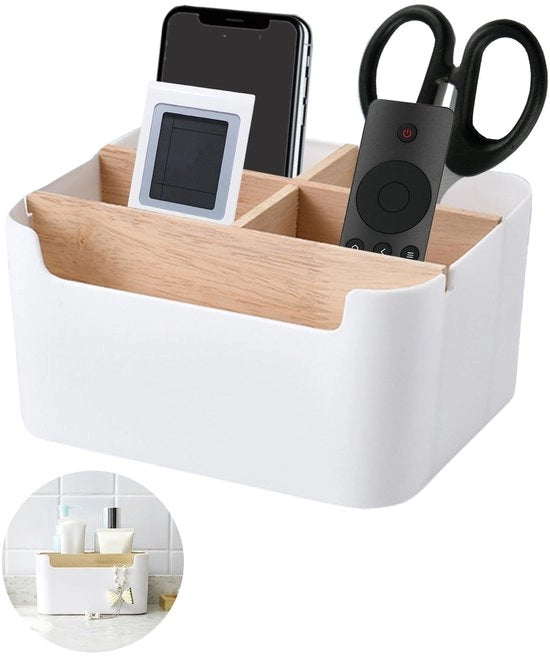 Organizzatore per scrivania in legno con 5 cassettoni - Piatto di supporto per scrivania in legno - Bianco - Adatto per penna e cosmetici - Ideale per ufficio
