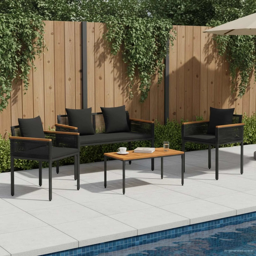 Set di Mobili da Esterno con cuscino 4 pcs Nero polyrattan 42025225