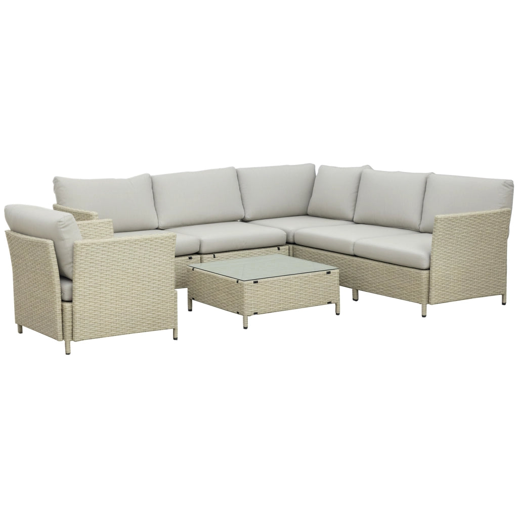 Set Salotto Giardino 7 Pezzi Modulabile ¨C Xylo ¨C Polyrattan Beige con Cuscini