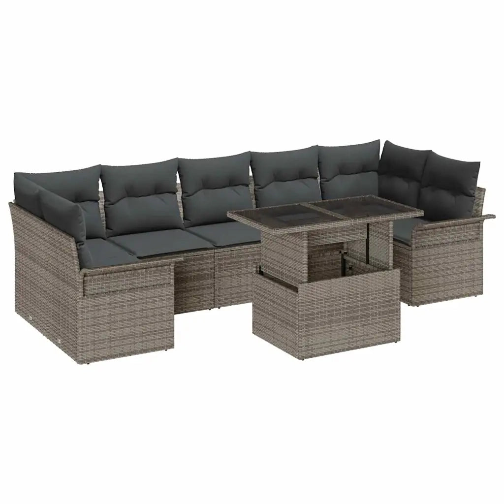 Set Divano da Giardino con cuscino 8 pcs Grigio Poly Rattan