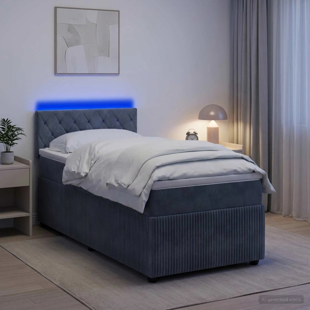 Letto con Box Spring, Materasso e LED Grigio Scuro 90 x 190 cm 3453246
