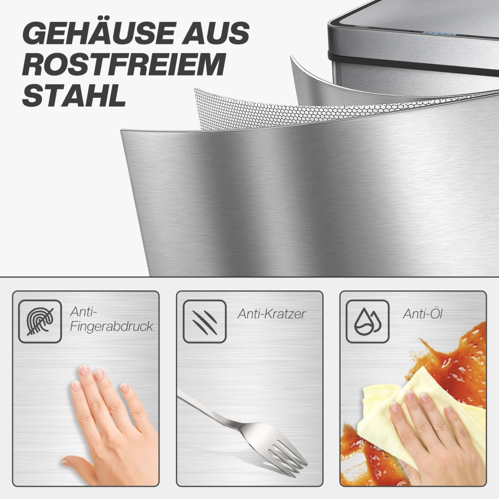 Cestino sensore 60 litri ¨C Minimal ¨C acciaio inox, argento