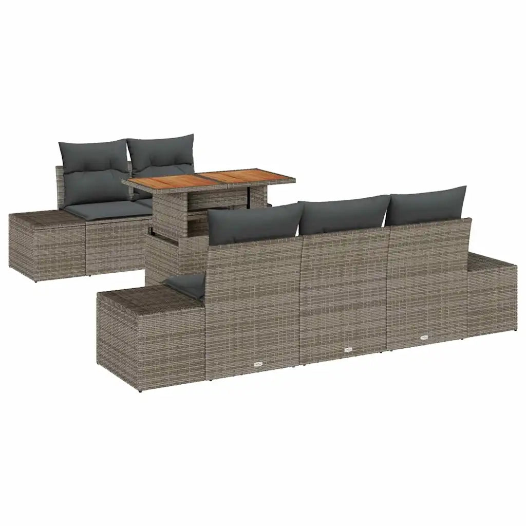 Set da Pranzo per Giardino con cuscino 6 pcs Grigio e Marrone 3349901