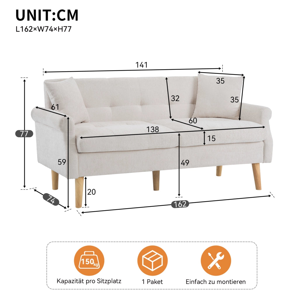 Divano 2 Posti in Tessuto Chenille con Cuscini Morbidi ¨C MINIMAL ¨C Grigio/Beige