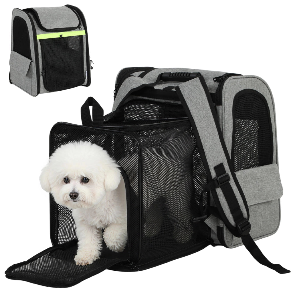 Cassa da trasporto per cani estendibile con tasche e strisce riflettenti ¨C Minimal ¨C 33,5x28x42 cm Grigio chiaro
