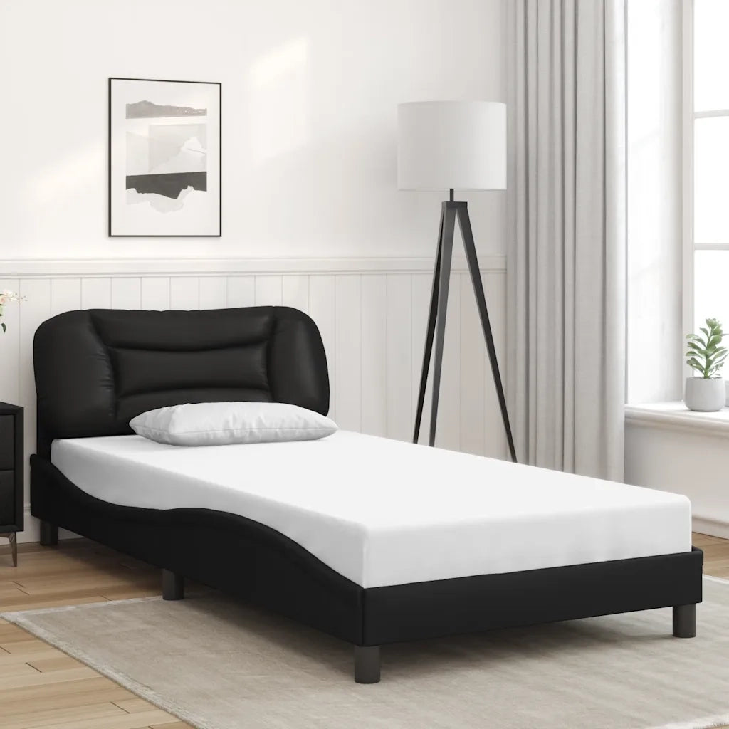 Letto singolo | Letto per adulti | Giroletto senza Materasso Hvar Nero 100x200 cm in Similpelle