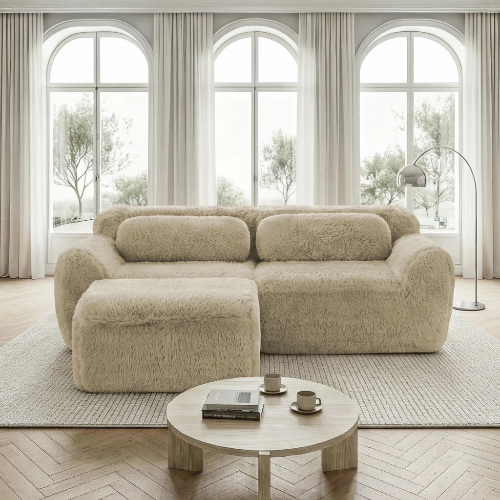 Divano L a 2 posti in peluche - Zephmum- Modulare combinabile con cuscini