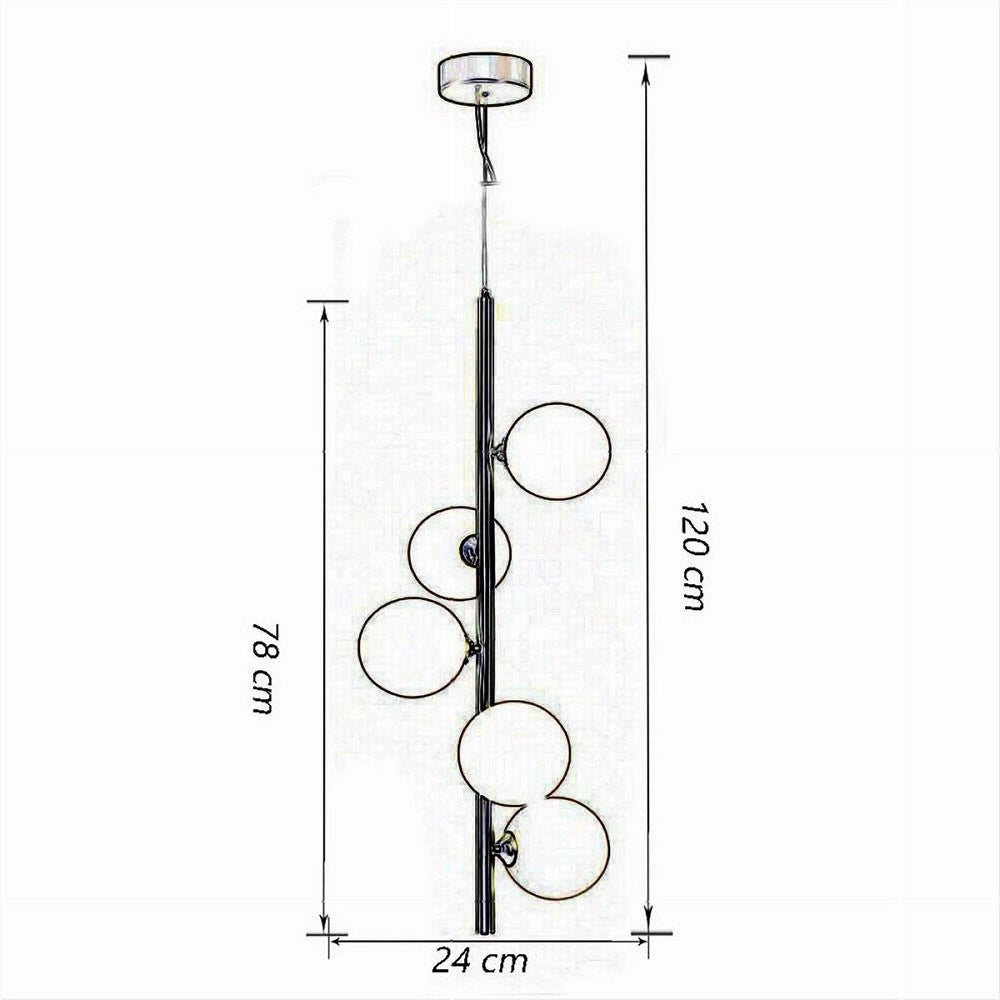 Trade Shop - Lampadario A Sospensione Bronzo 5 Sfere Lampada Soffitto Con Stelo Verticale A95 -