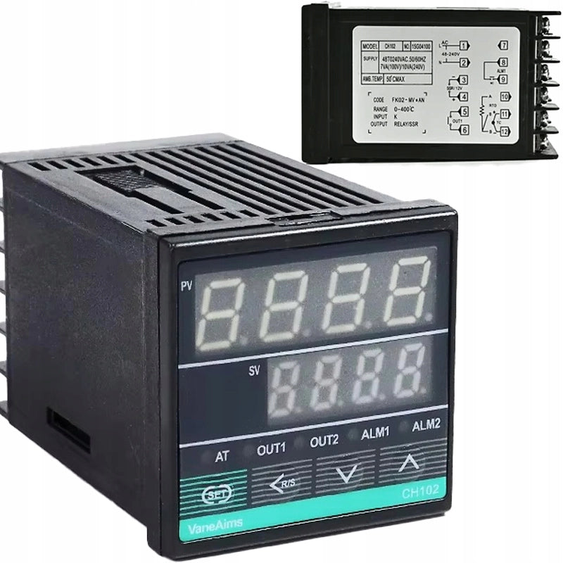 Regolatore di Temperatura PID CH102FK02-MV*AN – 48x48 mm, SSR 12VDC + Relè 10A, -199,9~1800°C, Auto-tuning, LED