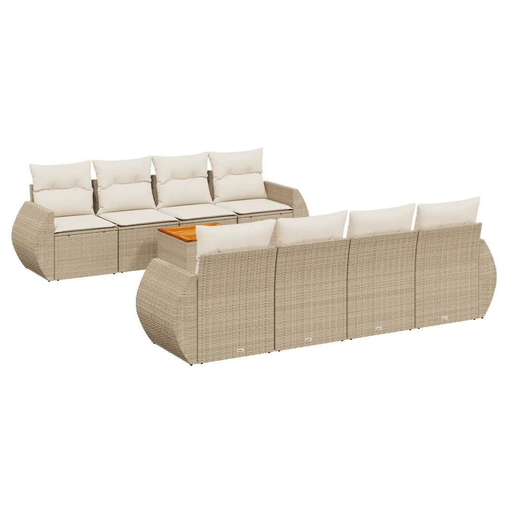 Set Divano da Giardino 9 pz con Cuscini Beige in Polyrattan 3224924