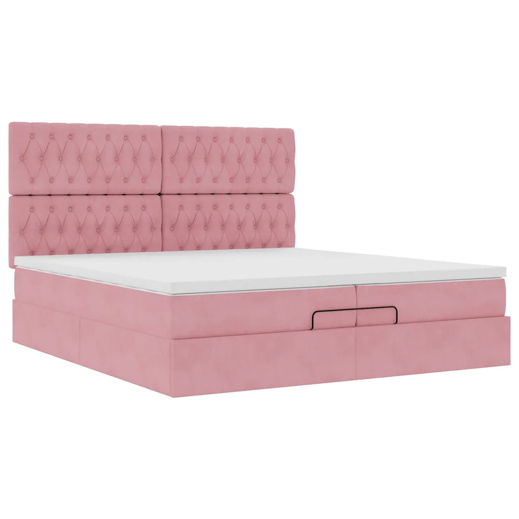 Struttura Letto Pouf con Materassi Rosa 200x200 cm Velluto 3314419