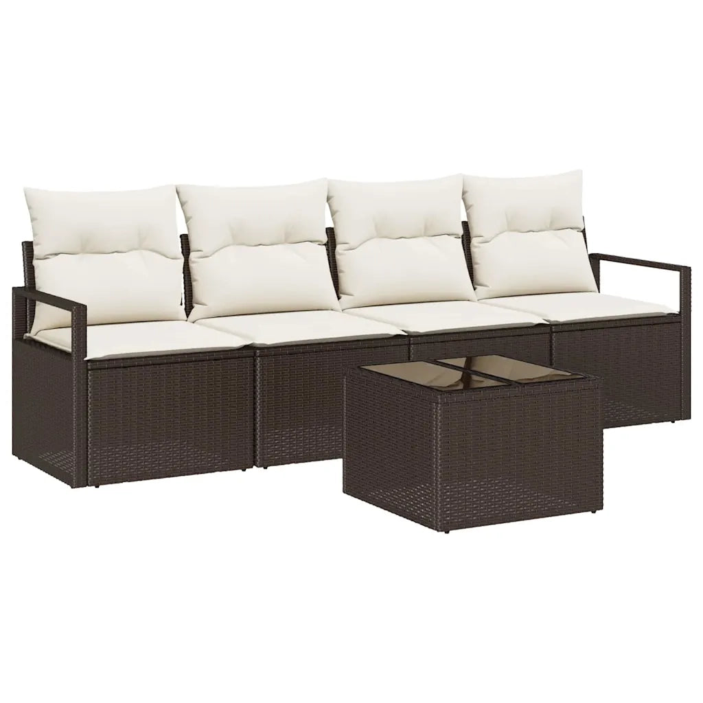 Set di divani 5 pcs Marrone e Crema polyrattan