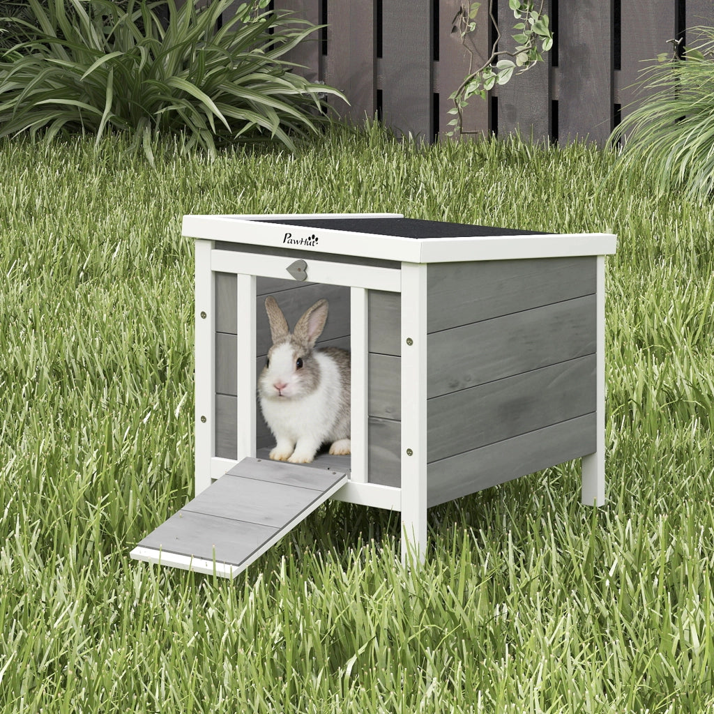 Casetta per conigli da esterno ¨C Xylo ¨C legno grigio con tetto e rampa 42x51x43 cm