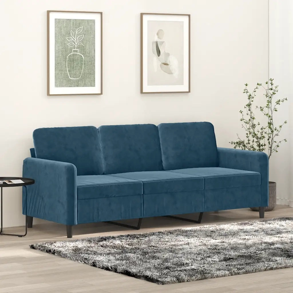 Divano a 3 Posti-Sofa 3 Posti Blu 180 cm in Velluto 427464