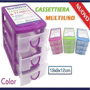 Trade Shop - Mini Cassettiera 3 Cassetti Colorata Multiuso Plastica Minuteria Cotone -