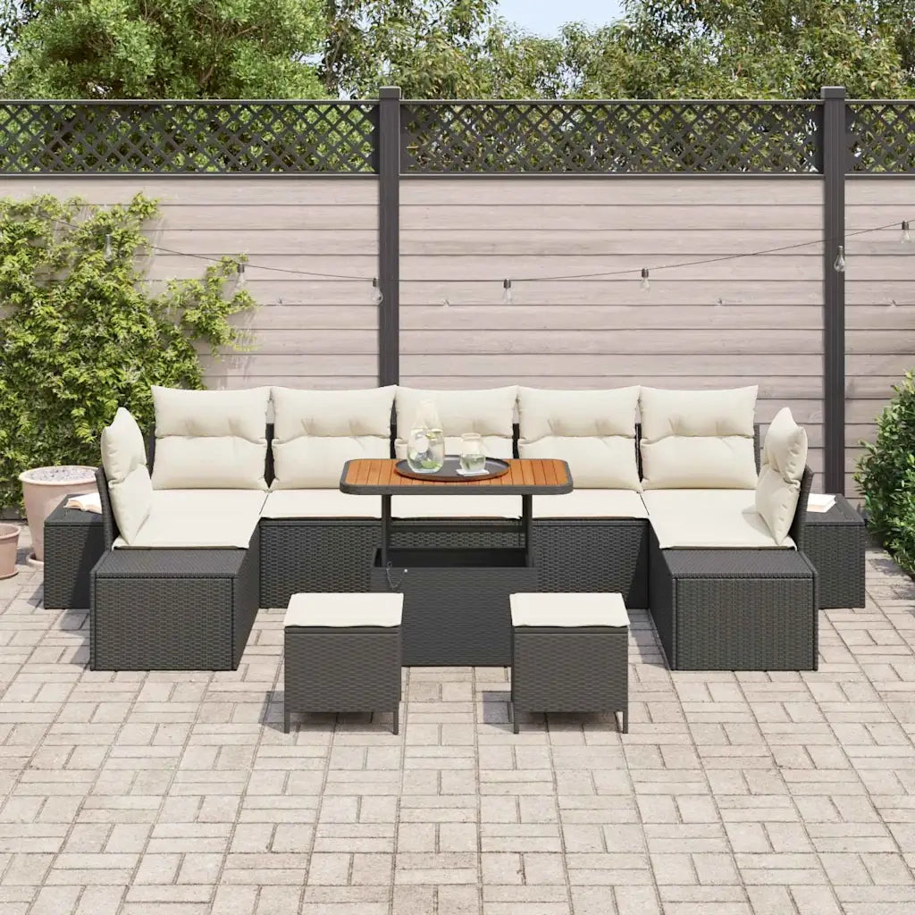 Set Divano da Giardino con cuscino 10 pcs Nero polyrattan 3362770