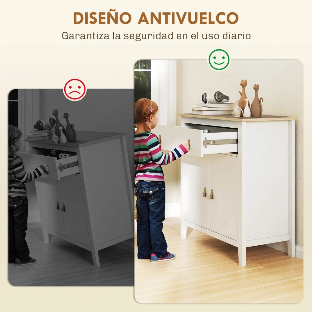 Armadio con cassetti e ripiani ¨C zephmum ¨C bianco e rovere 80x40x90