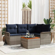 Set Divano da Giardino 5 pcs Grigio e Blu Navy polyrattan 3355994